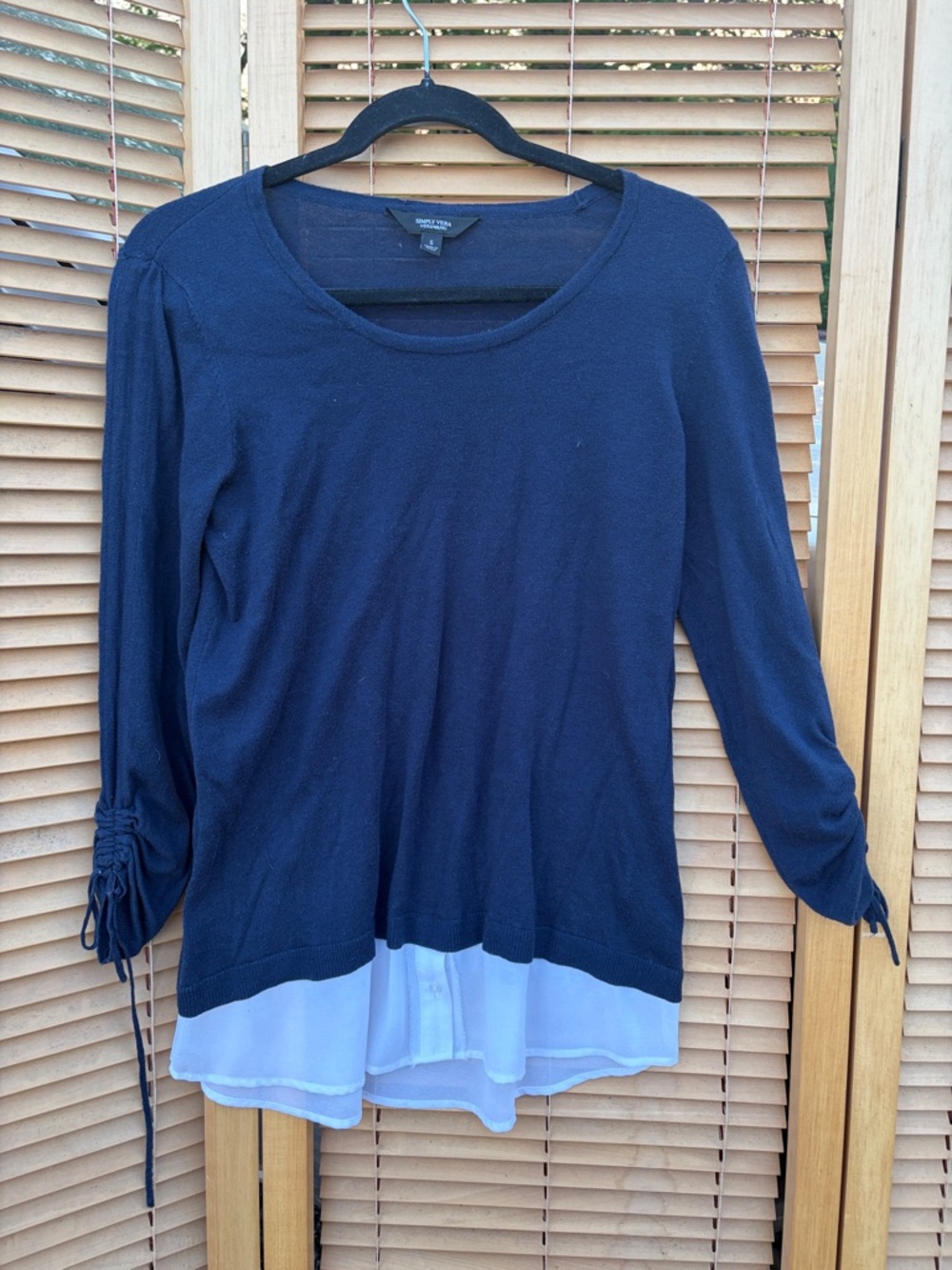 Simply Vera Vera Wang Navy Pullover with White Layered Hem